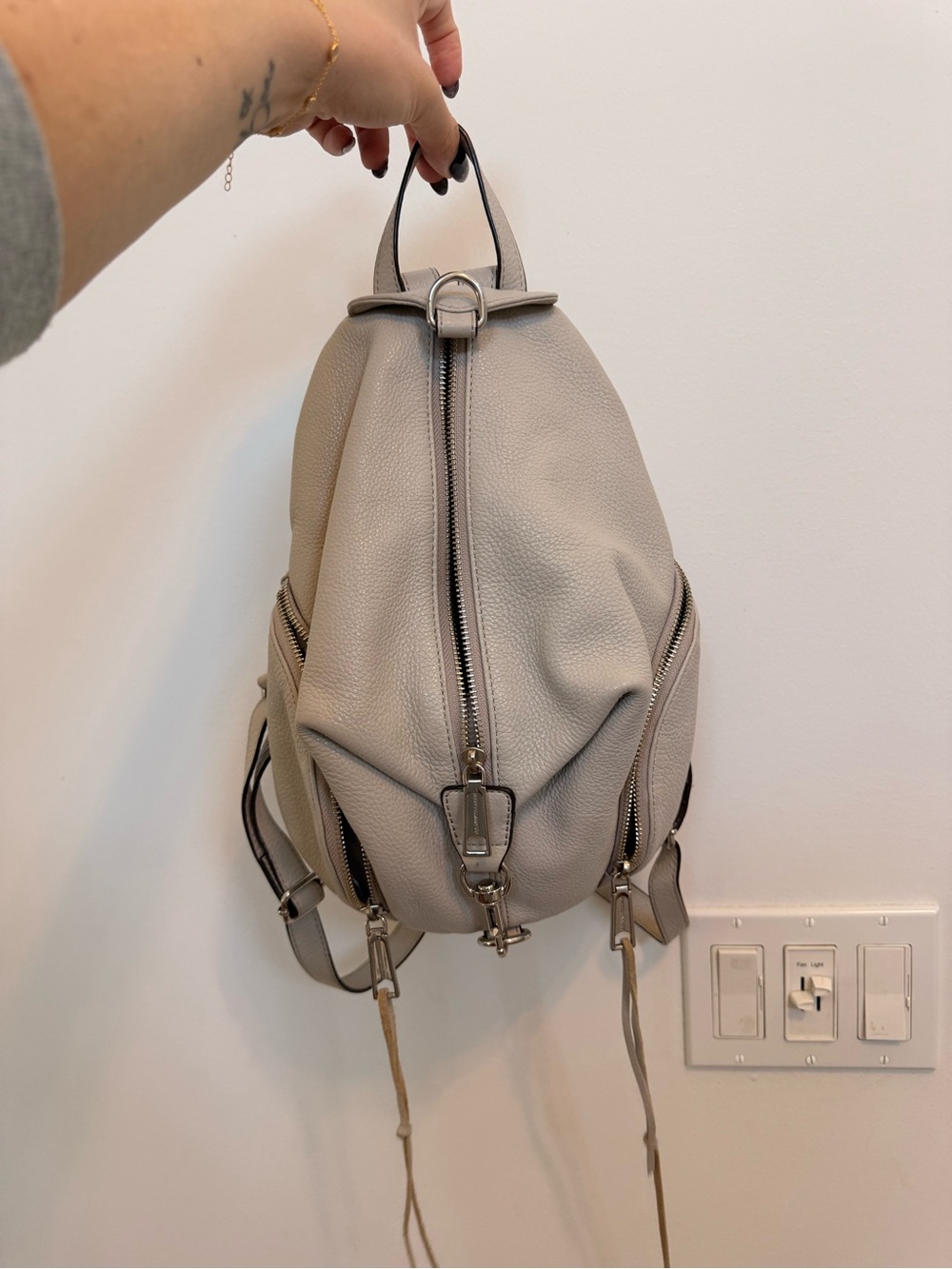 Rebecca Minkoff Minimal Leather Drawstring Backpack - Cream